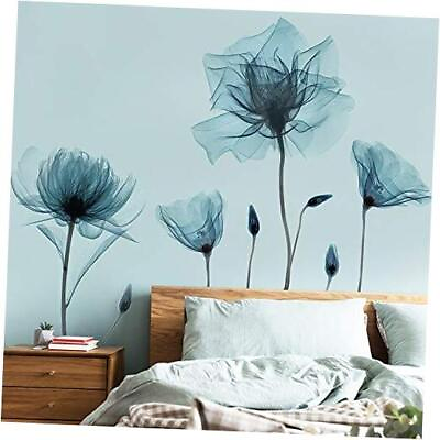 #ad Flower Wall Decals Wall Stickers Peel and Stick Removable Decal Stick DIY Blue $34.91