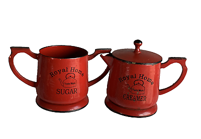 #ad Sugar and Creamer With Lid Red Country Rustic Home Decor Trade Mark $18.35