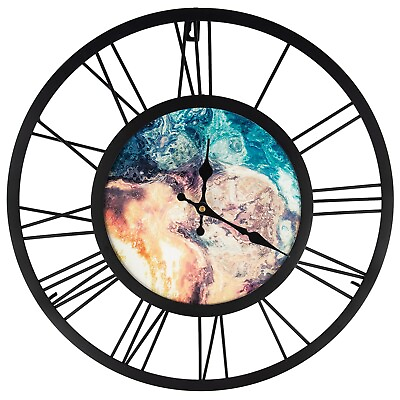 #ad Large Modern 18quot; Wall Clock Multicolor Marble Design Metal Frame $39.99