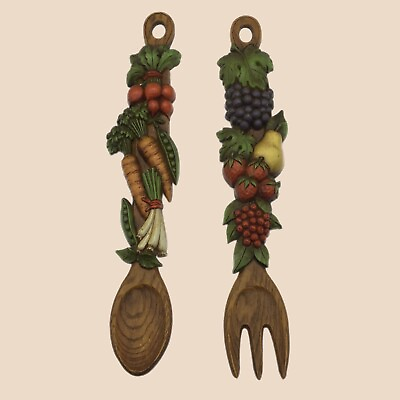 #ad #ad Syroco INC 1976 Fork and Spoon Wall Art Fruits and Vegetables Vintage Kitchen $37.00