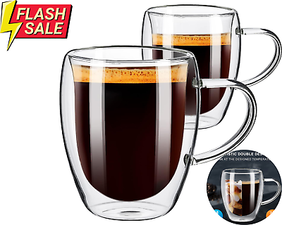 Coffee Mugs Set Of 2 Double Wall Coffee Mug 12 OZ Glass Coffee Mugs With Handle $20.59