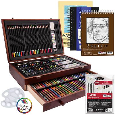 #ad #ad 162pc Wood Box Art Painting Drawing Set Art Pads Watercolors Colored Pencils $49.99