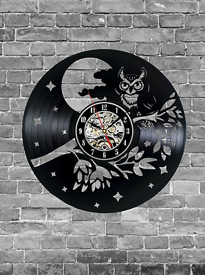 Owls wall clock vinyl record clock with motif upcycling design clock wall decor $28.80
