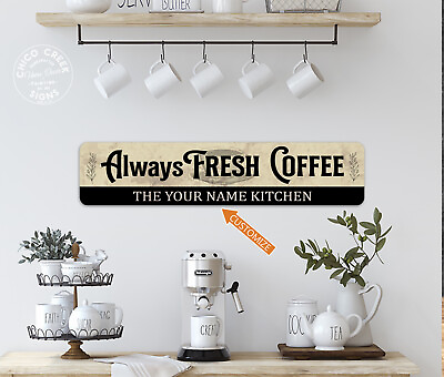 #ad Personalized Coffee Sign Kitchen Decor Cafe Barista Shop Fresh Hot 104182002078 $19.95