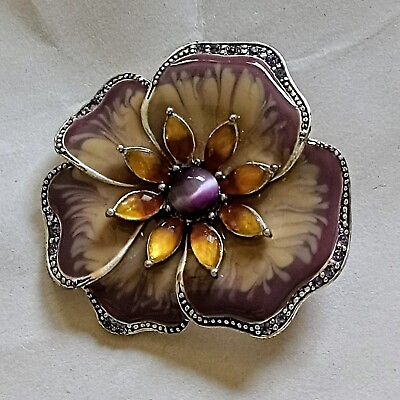 #ad Liz Claiborne Multi Color Enamel Purple Cabachon Vintage Flower Brooch Pin $14.99