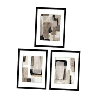 #ad 11x14 Inch Black Framed Abstract Wall Art Set of 3 with Brown F Brown Black $59.18