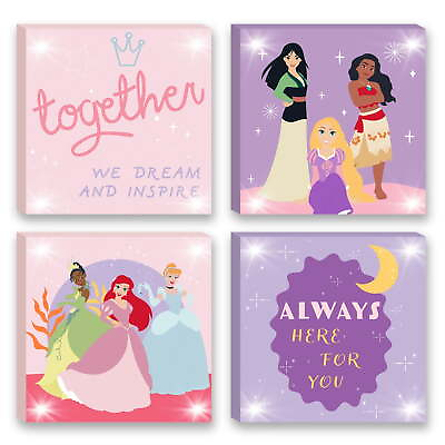 #ad Princess 4 Pack Canvas Wall Art for Children#x27;s Room Décor Pink $22.79