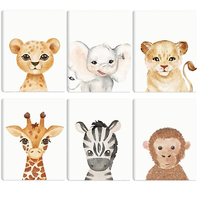 #ad Cute Zoo Animals Canvas Wall Art Prints for Kids Nursery Baby Room Decor Lion... $79.98
