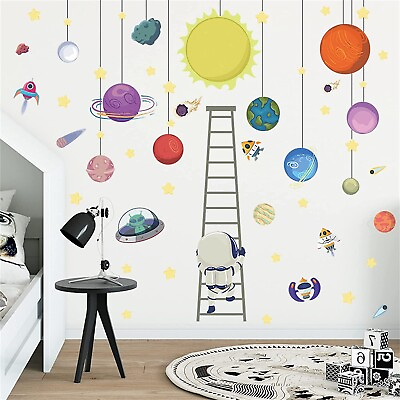 #ad WALL STICKERS ASTRONAUT DECAL SPACE PLANET VINYL MURAL ART HOME ROOM DECOR NEW $26.99