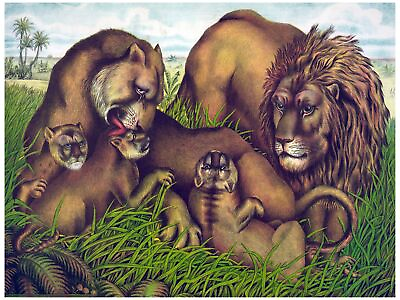 #ad 8045.Family of lions hanging together.cubs cuddling.POSTER.art wall decor $60.00