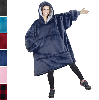 HOODIE SWEATSHIRT Wearable Comfy Blanket With Hood Sleeves Large Pocket Sherpa $34.99