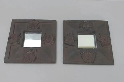#ad Lot 2 Rustic Brown Resin Wall Decor Accent Mirror embossed Ornate Square 6quot; $14.14