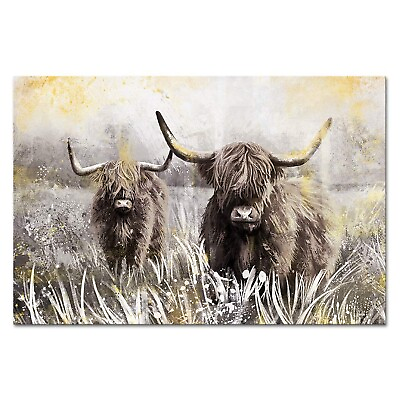 #ad Highland Cow Picture Wall Decor Canvas Art Farm Animal Artwork Farmhouse Deco... $104.79