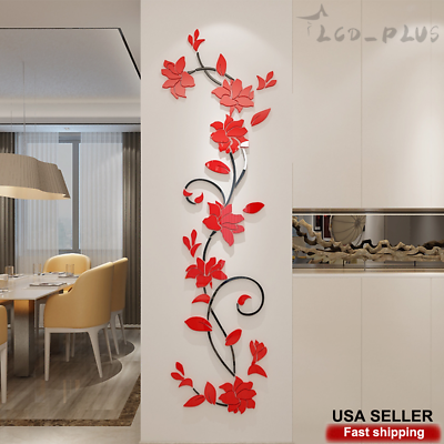 #ad 3D Rattan Flower Wall Stickers for Door Living Room Bedroom Decal DIY Decor US $8.25