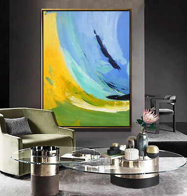 #ad Handmade Oil Painting On Canvas Art Blue Abstract Painting Large Wall Art Canvas $93.00