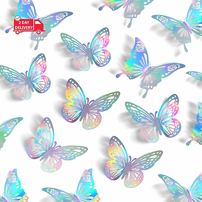 #ad Laser Butterfly Wall Decor48Pcs 2 Styles 3 SizesRemovable Butterflies for Cake $14.14