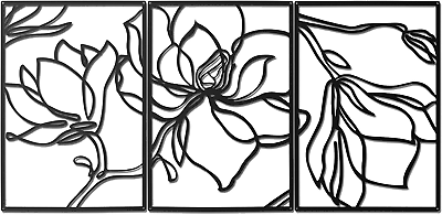 #ad 3 Panels Metal Flowers Wall Decor Modern Abstract Nature Floral Line Wall Sculpt $35.99