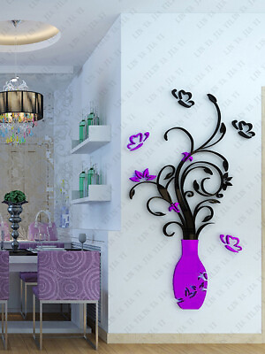 #ad 3D Vase Wall Murals for Living Room Bedroom Sofa Backdrop Stickers Wall Decor $9.98