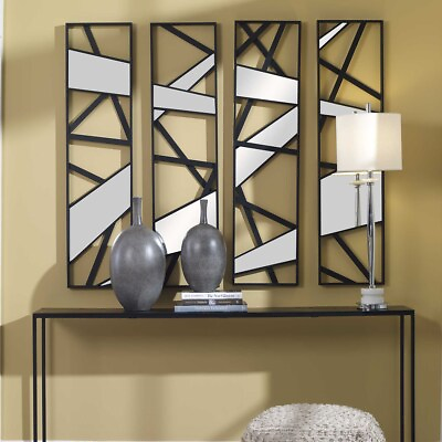 #ad FOUR CONTEMPORARY GLASS MIRRORED WALL DECOR XXL 47quot; METAL FRAME UTTERMOST 04332 $787.60