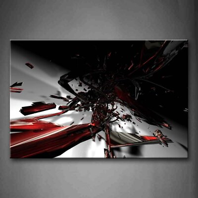 #ad Abstract Fractal Black Red White Wall Art Painting The Picture Print On Can... $63.59