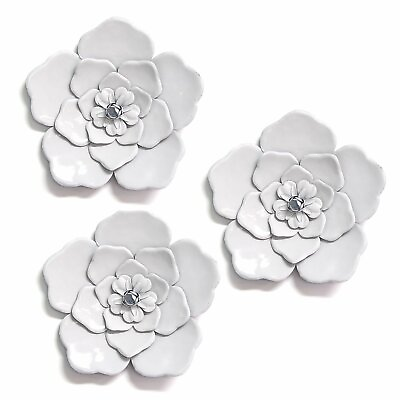 White Wall Flowers Set of 3 Hanging Interior Wall Art Home Decor $63.99