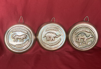 #ad Set Of 3 VTG Brass Copper Colored Stamped Metal Animal Wall Decorations 5.5 Inch $16.99