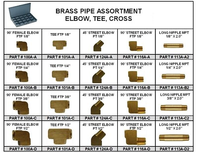 #ad Brass Pipe Elbow Tee Fitting Assortment in 20 Hole Small Metal Locking Tray $198.00