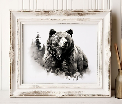 #ad Bear Wall Art Print Monochromatic Wildlife Art Print Wall Decor Home Decor $9.99