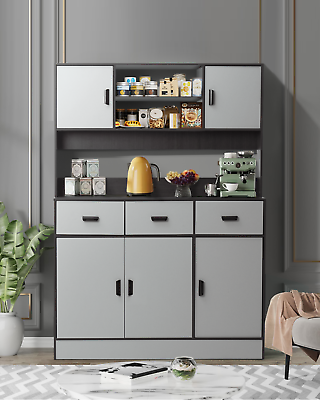 #ad Kitchen Pantry Cabinet Storage Cabinet with 5 Doors and 3 Drawers Shelves 70quot; $260.10