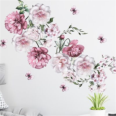 #ad Flowers Wall Stickers Peony Flower Wall Decals Pinkand White Girls Room Peoni... $23.86