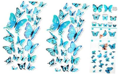 #ad 48 Pieces Glitter 3D Butterfly Wall Stickers Removable Butterfly Wall Blue $19.60