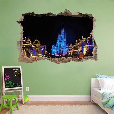 #ad Disney Castle At Night Smashed Wall Decal Graphic Sticker Home Art Mural J185 $17.00