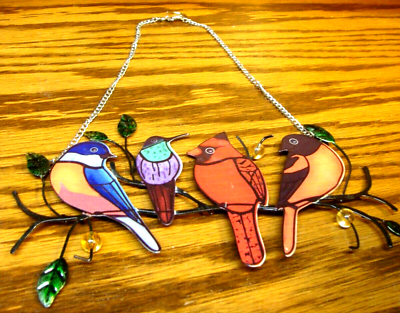 #ad Decorative Colorful Birds Cut Metal Wall Art Home Decor Beads Chain Hanging 667 $12.59