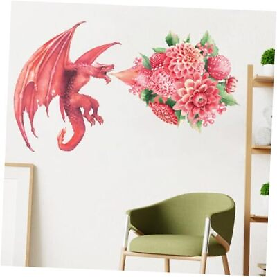 #ad Creative Flying Flower Dragon Wall Stickers for Kids Rooms 37quot; × 22quot; Peel Red $26.15