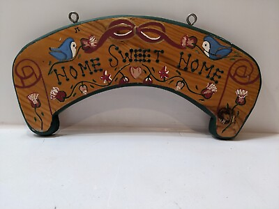 #ad Vtg Hand Painted Wooden Home Sweet Home Wall Plaque Sign Home Decor 15” $12.99