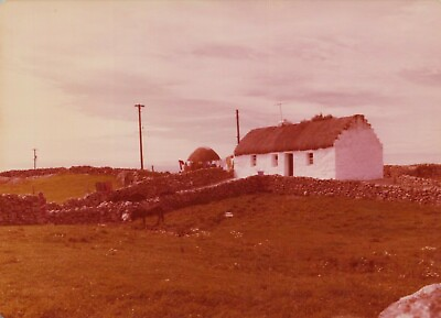 #ad Vintage Found Photo 1970s White Cottage Farm House With Stone Wall Ireland $5.99