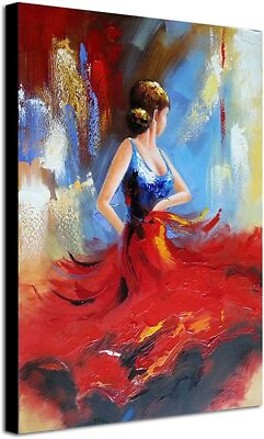 Oil Paintings on Canvas Red Girl Dancer Abstract Decorations Modern Framed 24x36 $150.00