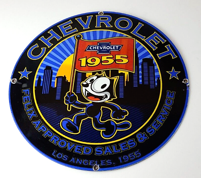 #ad Vintage Chevrolet Porcelain Felix Service Man Cave Bar Wall Gas Pump Sign $142.47