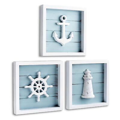 #ad TideAndTales Nautical Wall Decor 7quot;x7quot; with 3D Anchor Lighthouse and Ship ... $37.90