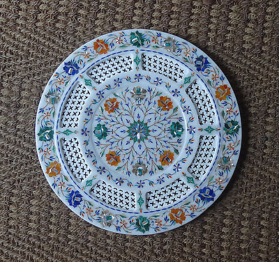 #ad 15quot; Marble Filigree Paua Shell Marble Plate Handmade Marquetry Kitchen Art Decor $620.09
