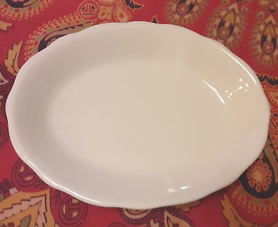 #ad Vintage Buffalo China Ruffled Restaurant Ware Oval White Oval Chop Serving Plate $10.00