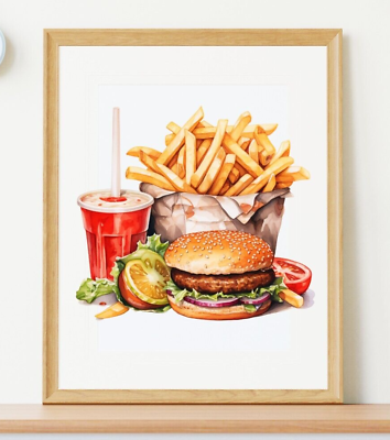 #ad #ad Burger Wall Art Print Fast Food Lunch Wall Art Kitchen Decor Art Print $9.99