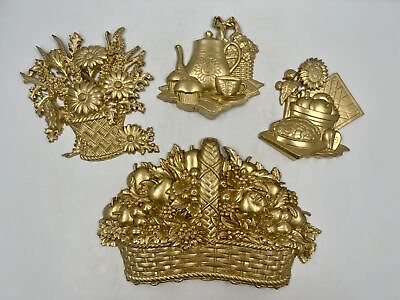 #ad VTG Homco Home Interiors Decorative Wall Hanging Plaques Gold Tone 4 Pieces $13.51
