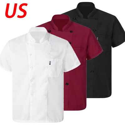 #ad Unisex Short Sleeve Chef Coat Jackets Kitchen Work Uniform Restaurant Cook Top $16.08