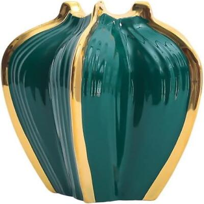 #ad #ad Gold Plated Contemporary Style Ceramic Vase Modern Home Decor Tall GreenGift $87.90