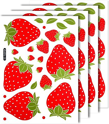 #ad 4 Sheets 92pcs Strawberry Wall Decals Removable Cute Fruit Wall Stickers for $15.29