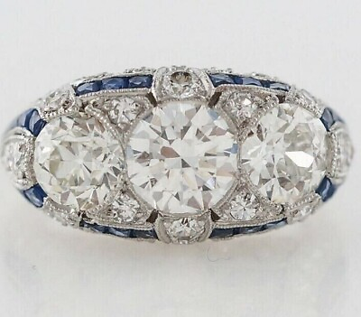 #ad Art Deco Style Lab Created Diamond amp; Sapphire Three Stone Engagement Silver Ring $103.50