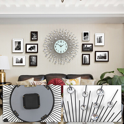 #ad Luxury Crystal Large Wall Clock 3D Metal Wall Watch Living Room Home Decor Gift $42.47