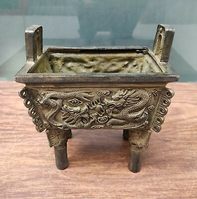 #ad #ad Antique Bronze Dragon Tripod Vintage statues carved Incense Burners Lucky Censer $38.00