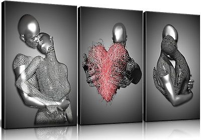 #ad Framed 3 Pcs Love Heart 3D Wall Art Metal Sculpture Romantic Couple Abstract Art $39.99